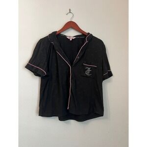 Juicy Couture Pajama Top XL‎ Black Rhinestone Sleep Shirt Loungewear
